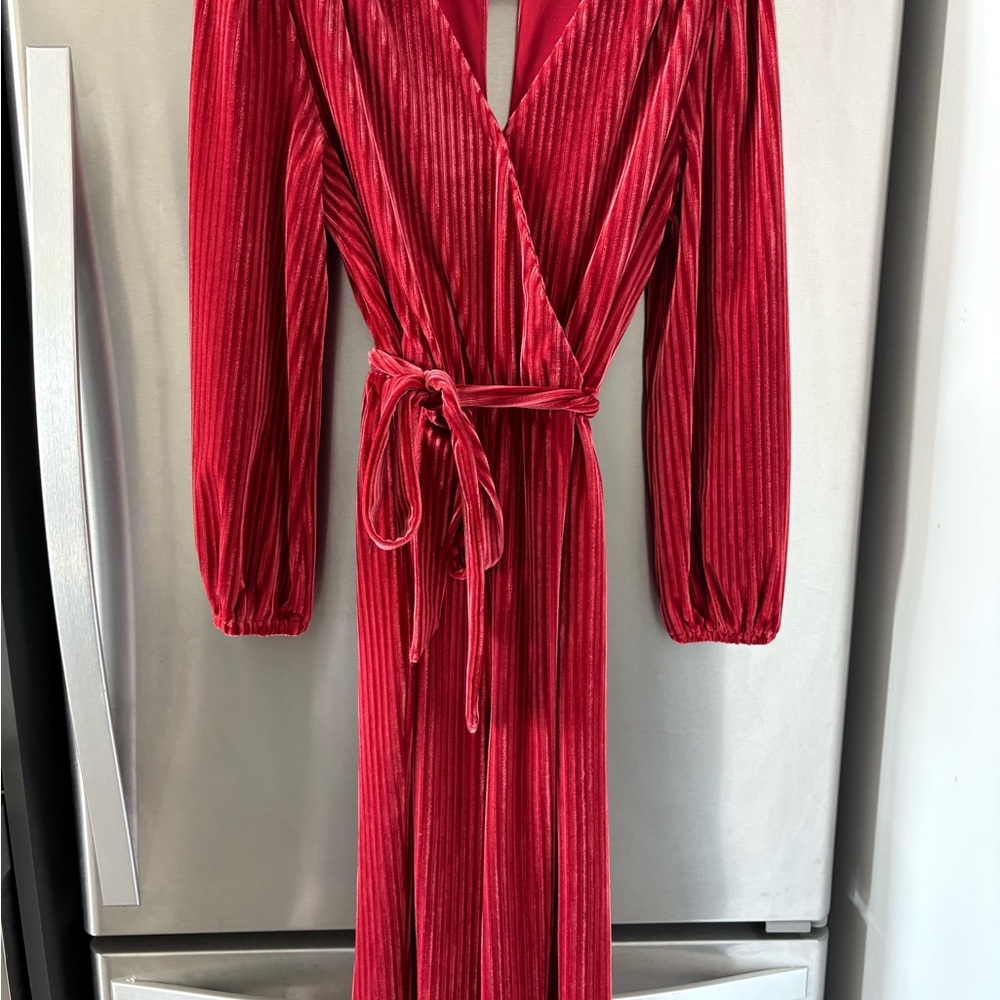 Elegant Red Velvet Wrap Dress